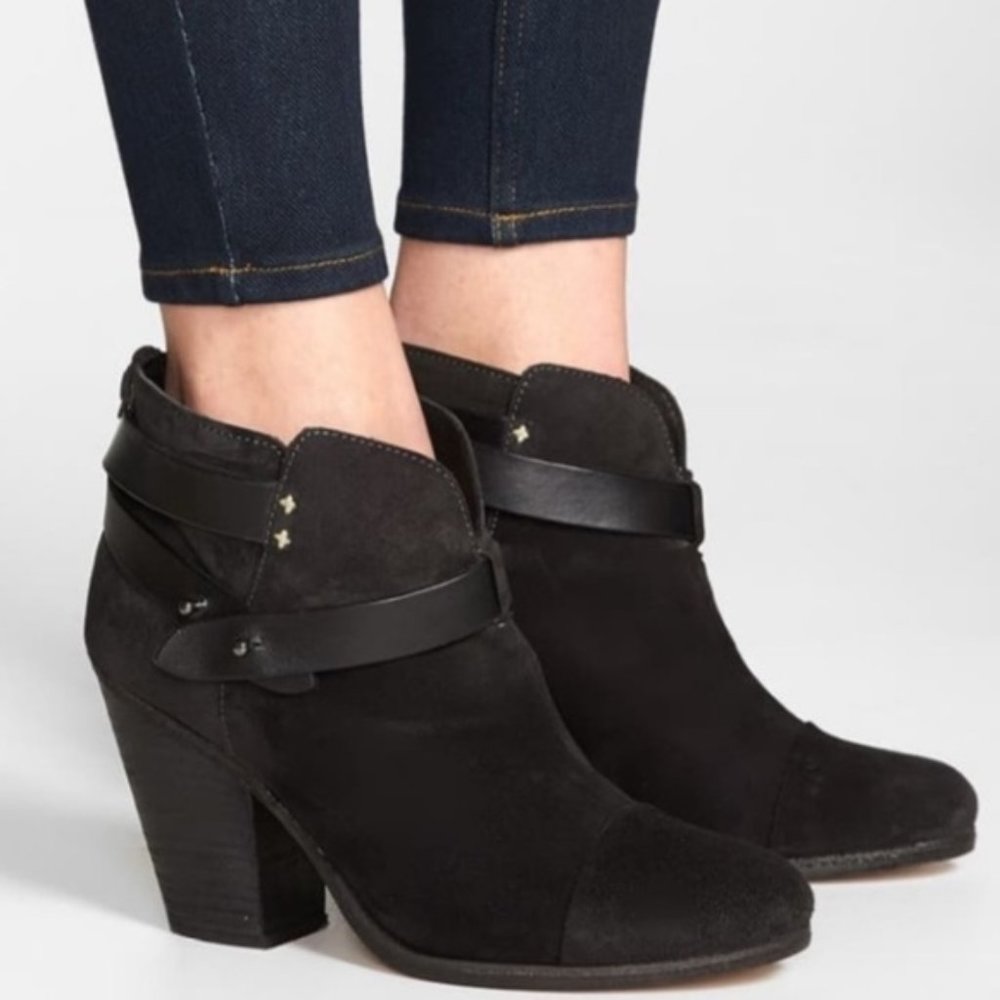 rag & bone Black Harrow Nubuck Suede Ankle Boots, Size 36
